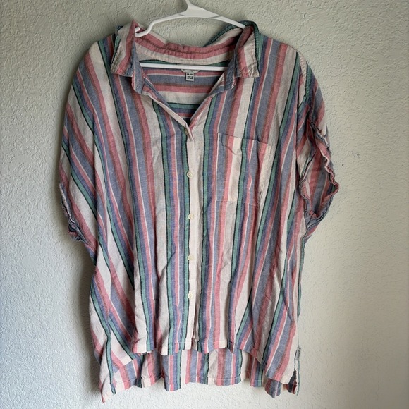 Orvis Tops - Orvis Linen Blend Striped Nautical Button Down Vacay Shirt Women's Size Xxl